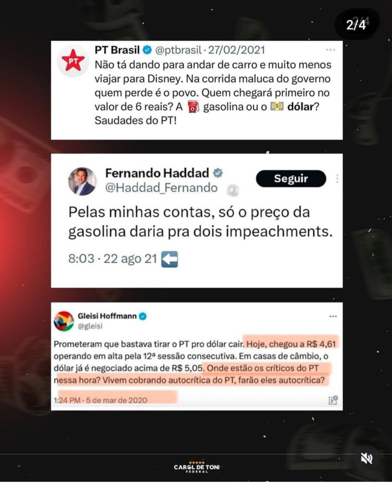 o-print-e-eterno:-perfil-do-pt-perguntou-em-2021-quem-chegaria-primeiro-ao-valor-de-r$-6,-dolar-ou-gasolina