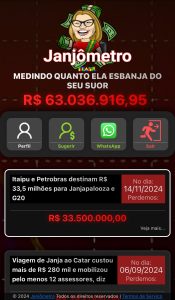 ‘Janjômetro’ criado por deputado indica que a primeira-dama já gastou mais de R$ 63 milhões ‘janjometro’-criado-por-deputado-indica-que-a-primeira-dama-ja-gastou-mais-de-r$-63-milhoes