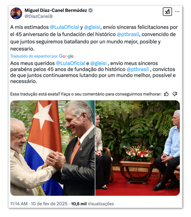 Presidente de Cuba dá os parabéns ao PT pelos 45 anos presidente-de-cuba-da-os-parabens-ao-pt-pelos-45-anos