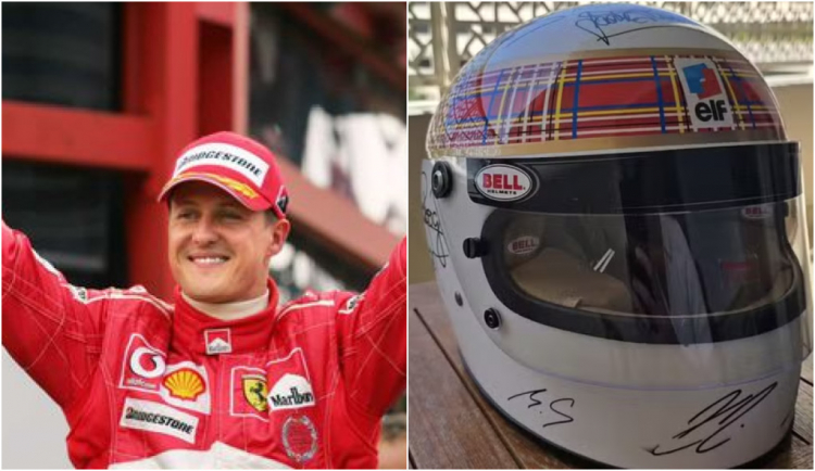 Com ajuda da esposa, Schumacher assina capacete em rara aparição em tributo da Fórmula 1 com-ajuda-da-esposa,-schumacher-assina-capacete-em-rara-aparicao-em-tributo-da-formula-1