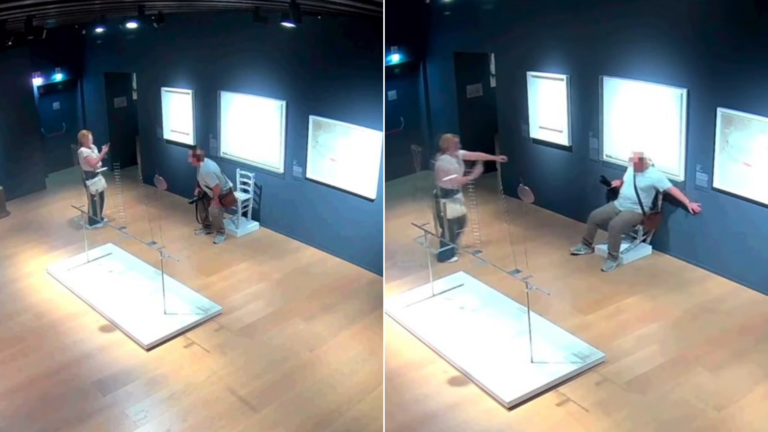 video:-visitante-tenta-tirar-foto-e-quebra-cadeira-exposta-em-museu-na-italia